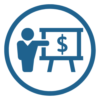 person pointing at presentation screen
